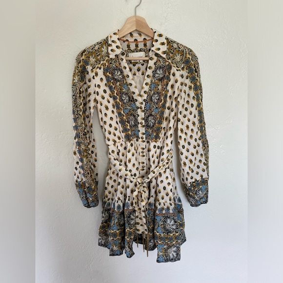 New Anthropologie Floral Embroidered Mini Dress- Neutral Motif - Picture 3 of 8